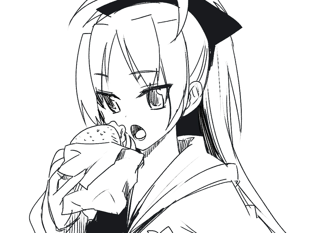 аниме девушка ест гамбургер