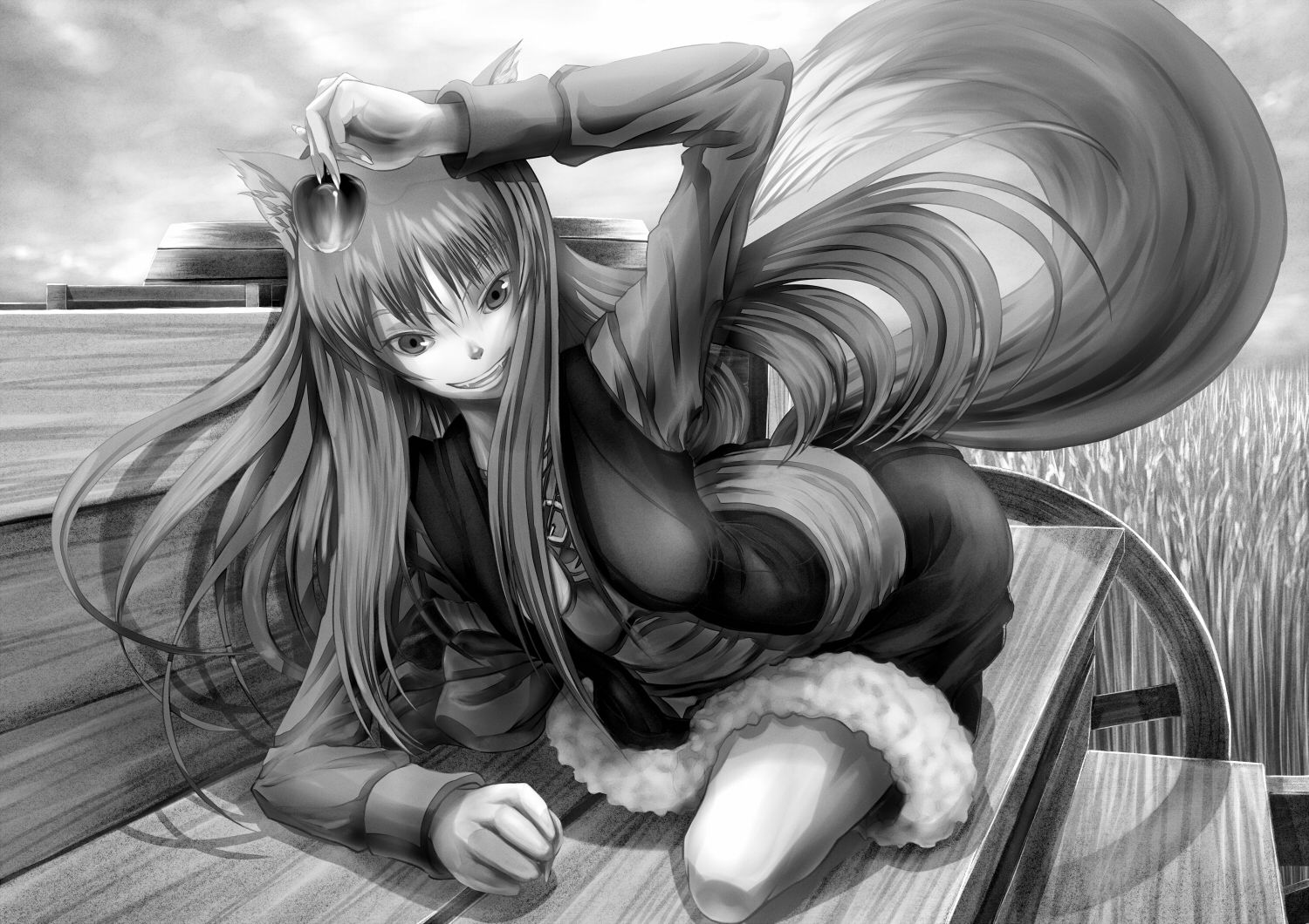 аниме девушка волчитца лисичка с яблоком spice and wolf